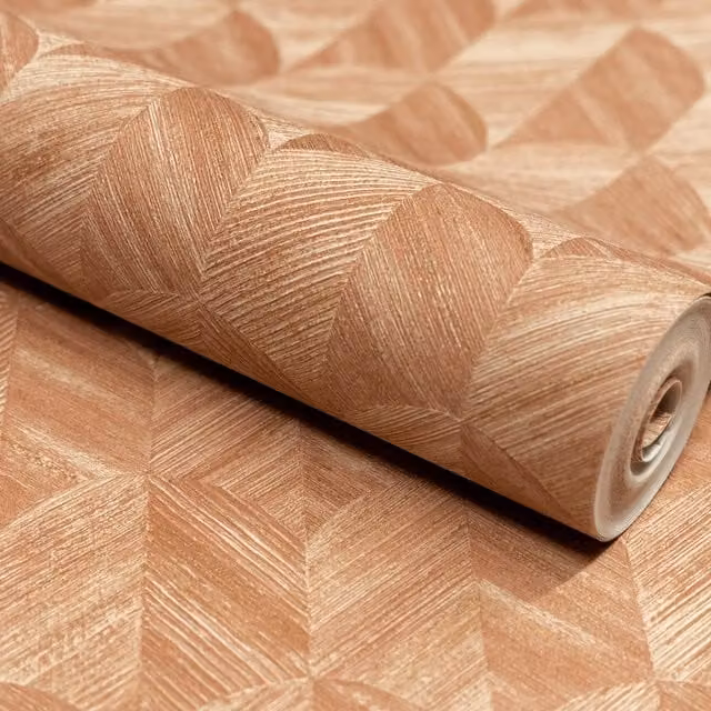 Grandeco Boutique Amber Art Deco Geo Embossed Wallpaper in Orange
