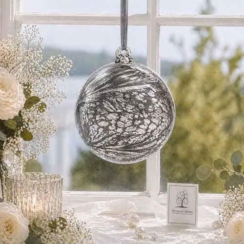 Sienna Glass Hanging Friendship Ball Ornament in Silver, 15 cm Diameter – 3