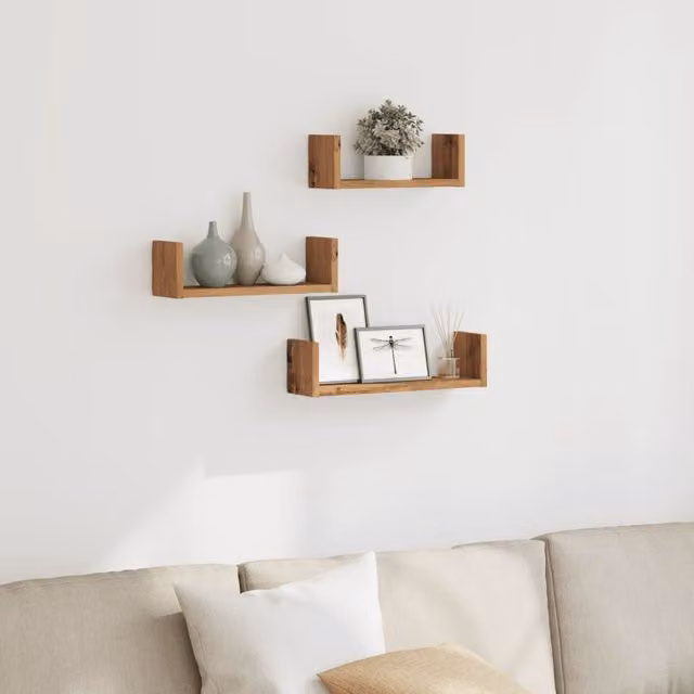 Berkfield Home Set of 3 Artisan Oak Wall Shelves in Brown
