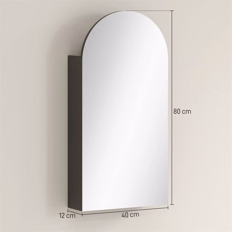 Havendro Black Modern Wall Mounted Bathroom Mirror Cabinet with Glass Shelves W/D/H: 80 x 40 x 12 cm