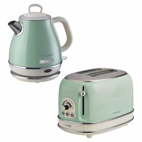 Ariete Vintage 1L Jug Kettle and 2 Slice Toaster Set in Green and Blue