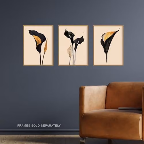 Artery8 Set of 3 Abstract Black and Gold Calla Lily Flower Wall Art Paper Poster Prints, W/H: 30.48 x 40.64 cm – 2