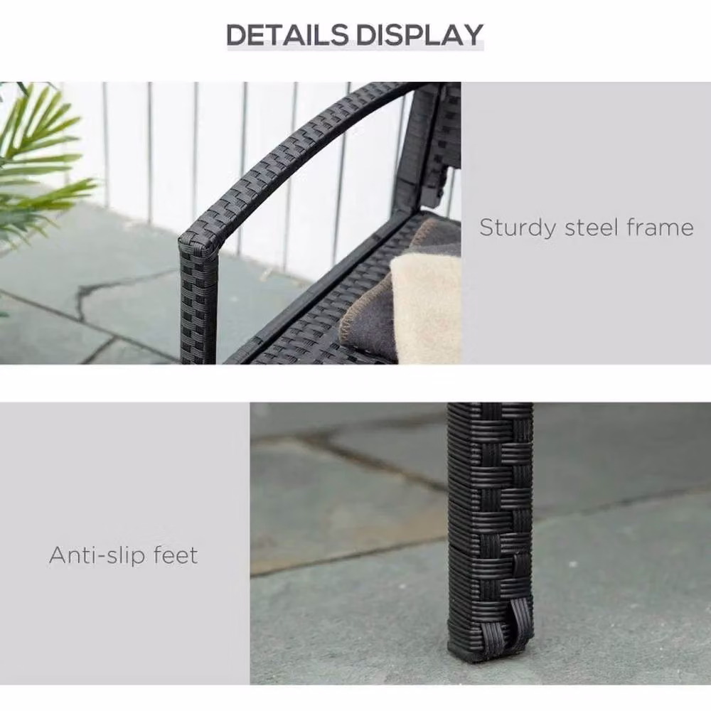 FLAVORA Black 2 Seater Rattan Garden Bench with Armrests and Cushions – 4