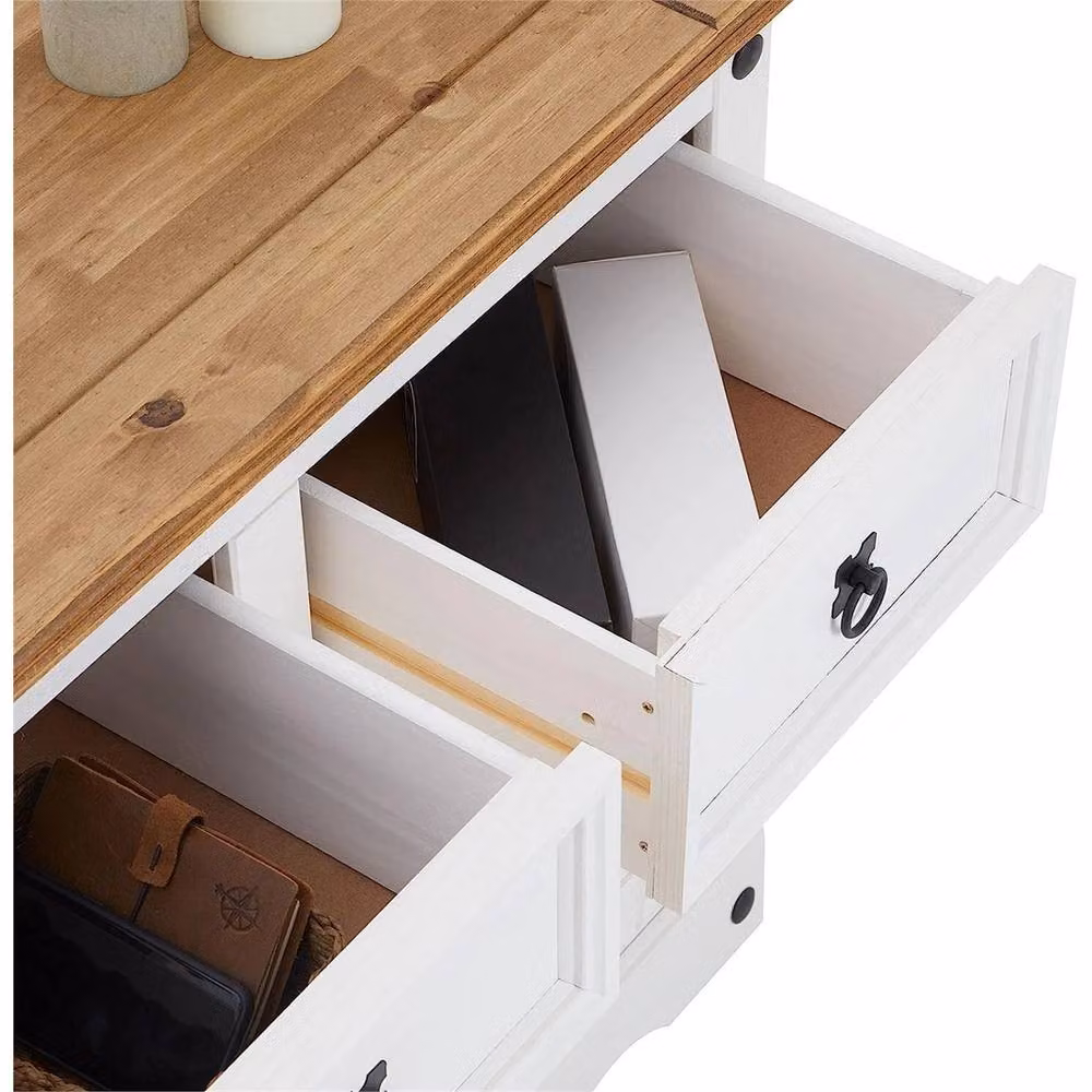 Nordara White Rustic Solid Pine Sideboard with 2 Doors and 2 Drawers – 3