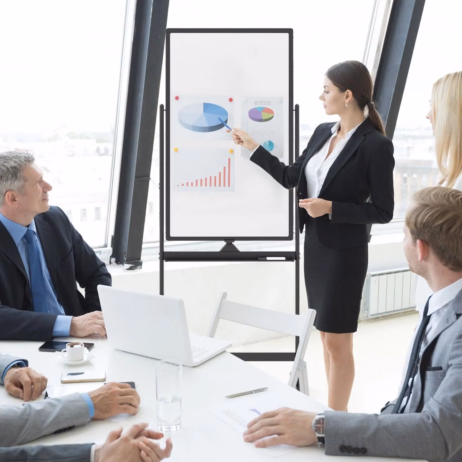 Costway Double-Sided Magnetic Mobile Whiteboard with Marker in Black – 4