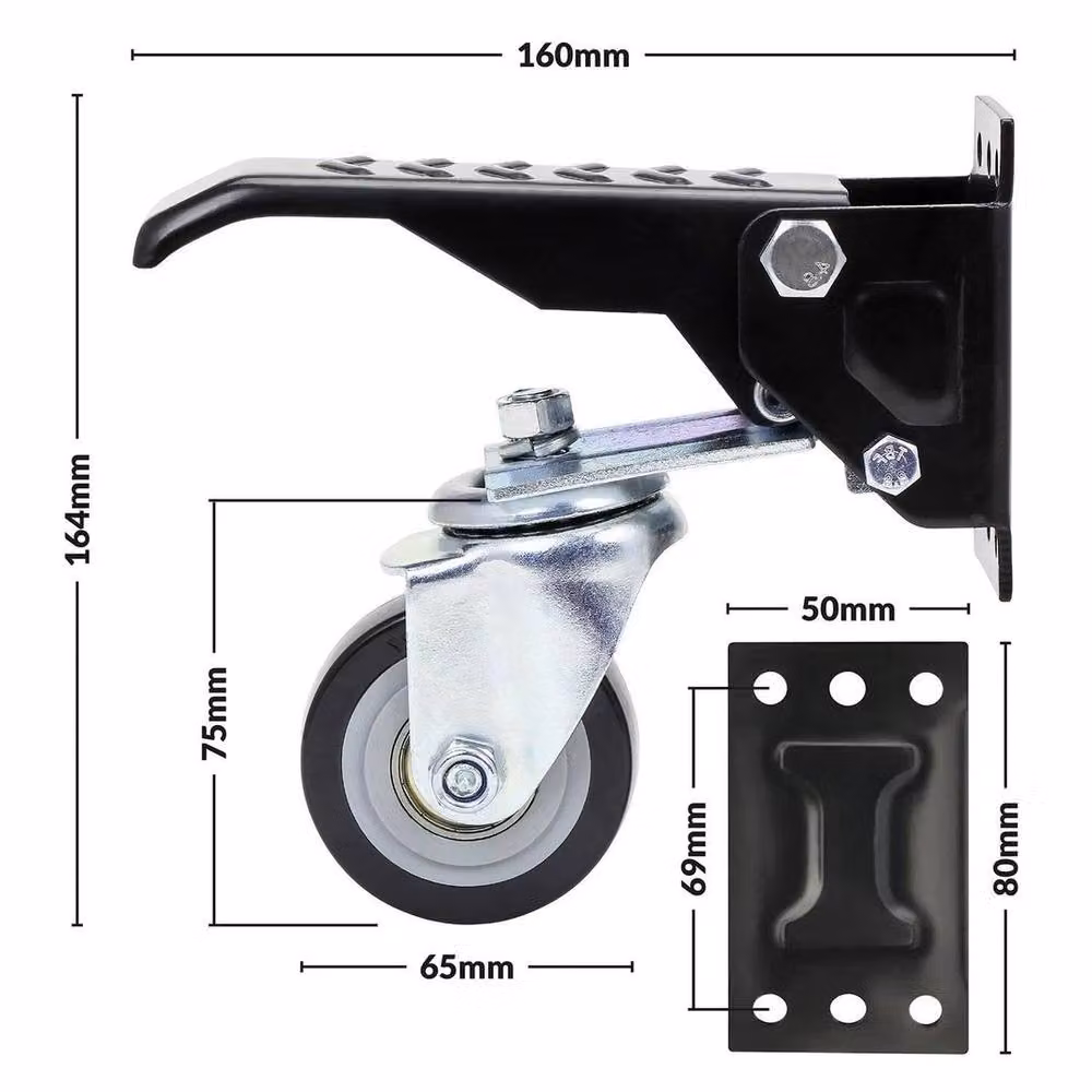 KORVIXA Set of 4 Retractable Workbench Castor Wheels in Black, W/D/H: 1000 x 52 x 16.4 cm – 2