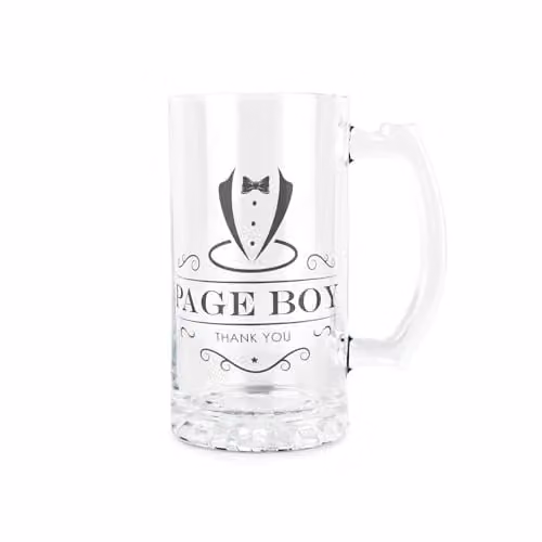 Purely Home Page Boy Glass Beer Stein with Handle, Black and Transparent, 450ml