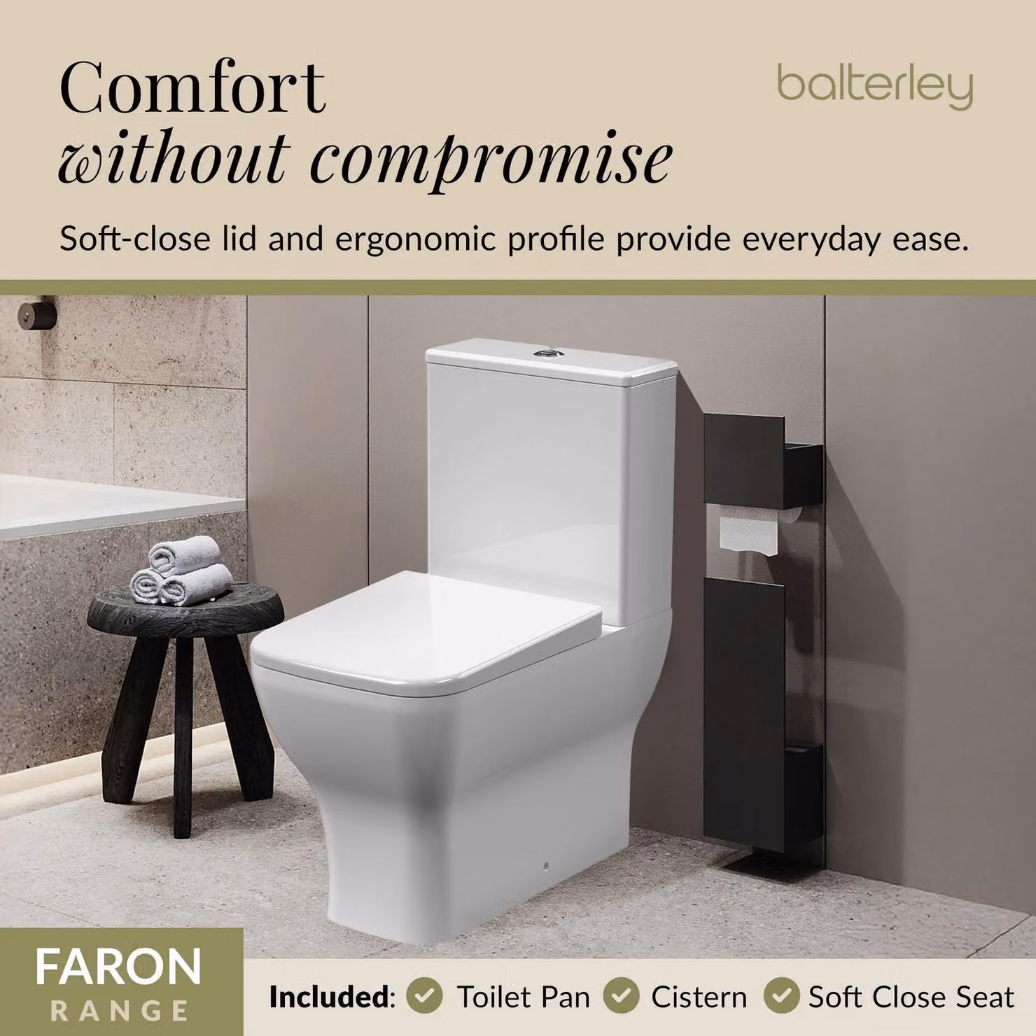 Balterley White Ceramic Rimless Flush to Wall Toilet Pan, Cistern and Soft Close Seat, W/D/H: 79.5 x 38.5 x 61.3 cm – 4