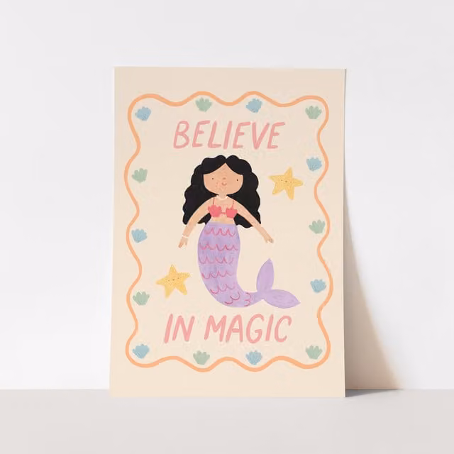 Kid of the Village Believe In Magic Mermaid Fine Art Print, Multicolour, W: 29.7 cm, H: 42 cm – 1