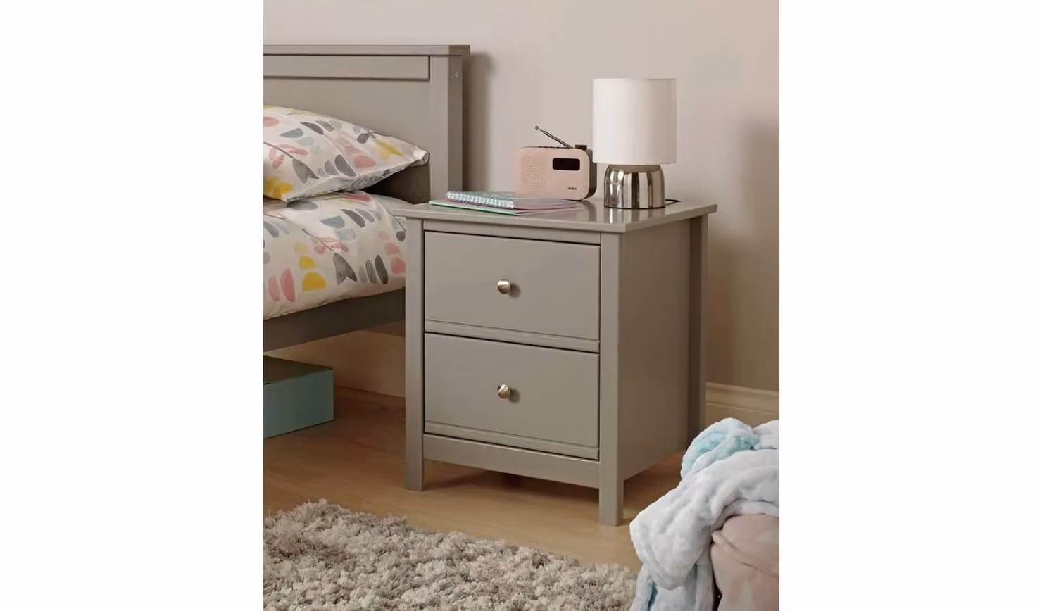 Brooklyn 2 Drawer Bedside Table in Grey Compact Modern Nightstand