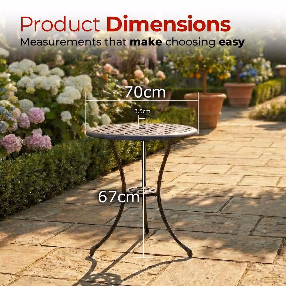 Centurion Supports OSHOWA Cast Aluminium Garden and Patio Bistro Table in Black, W/D/H: 70 x 70 x 68.5 cm – 7