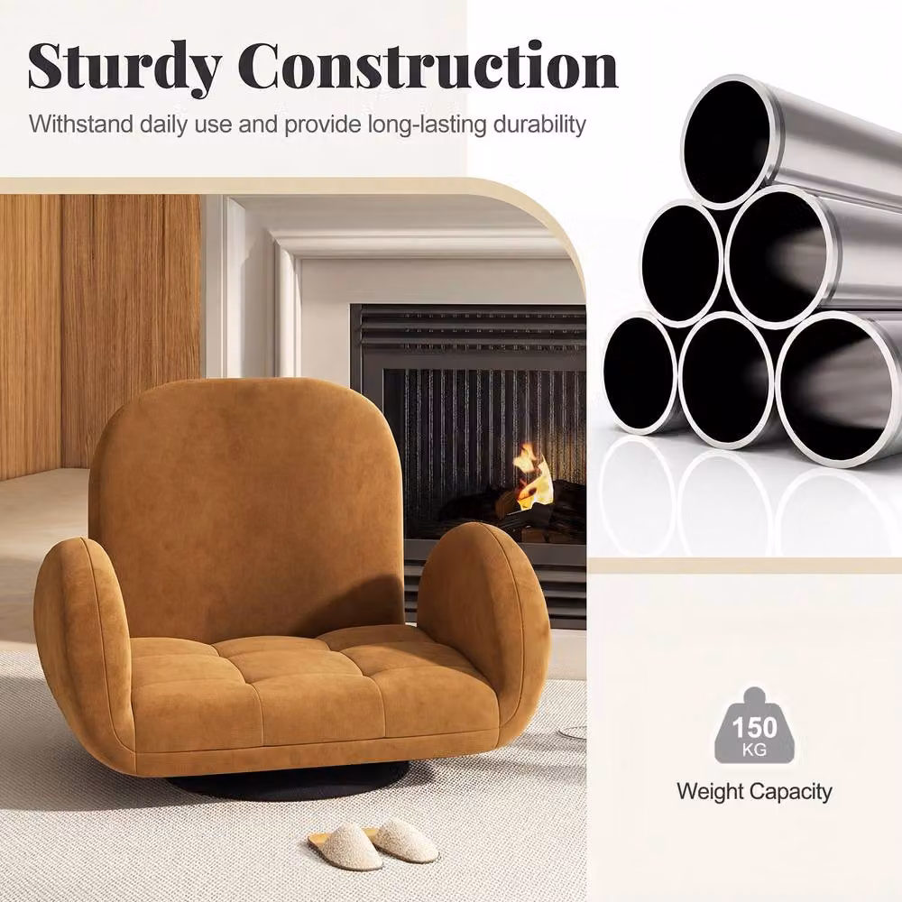 Costway Brown Swivel Floor Gaming Chair with 360 Degree Rotation and Folding Recliner Design – 7