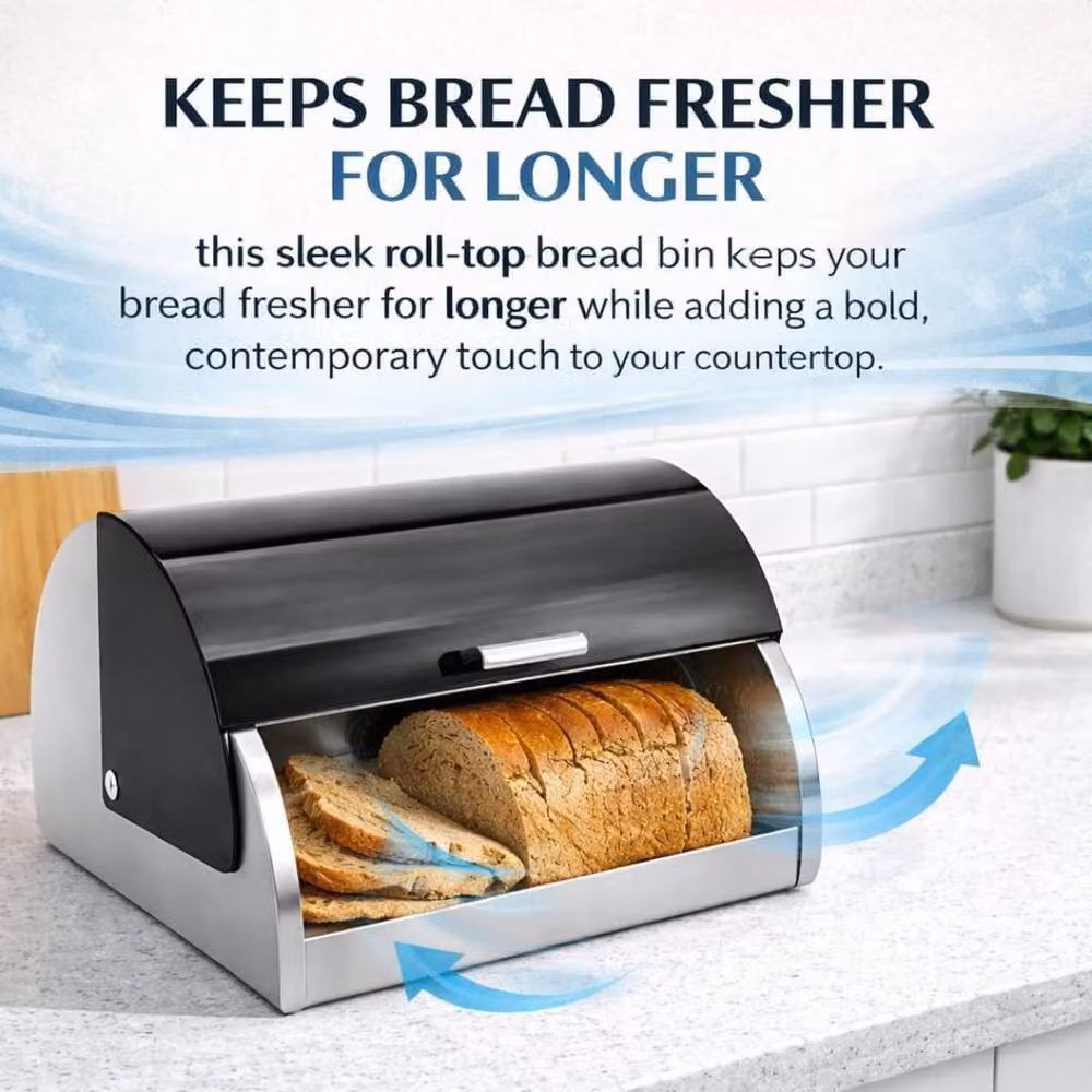 MANTRARAJ 4-Piece Black Kitchen Storage Set with Airtight Lids, Bread Bin and Canister Jar – 2