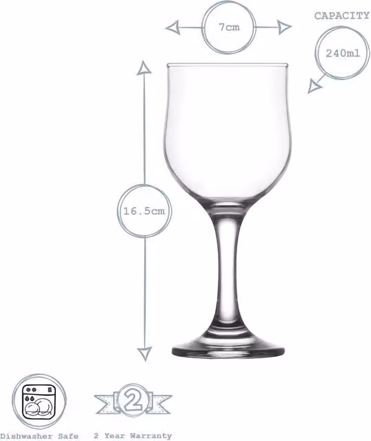 LAV Nevakar Transparent Wine Glasses, 240ml, Pack of 12 – 1