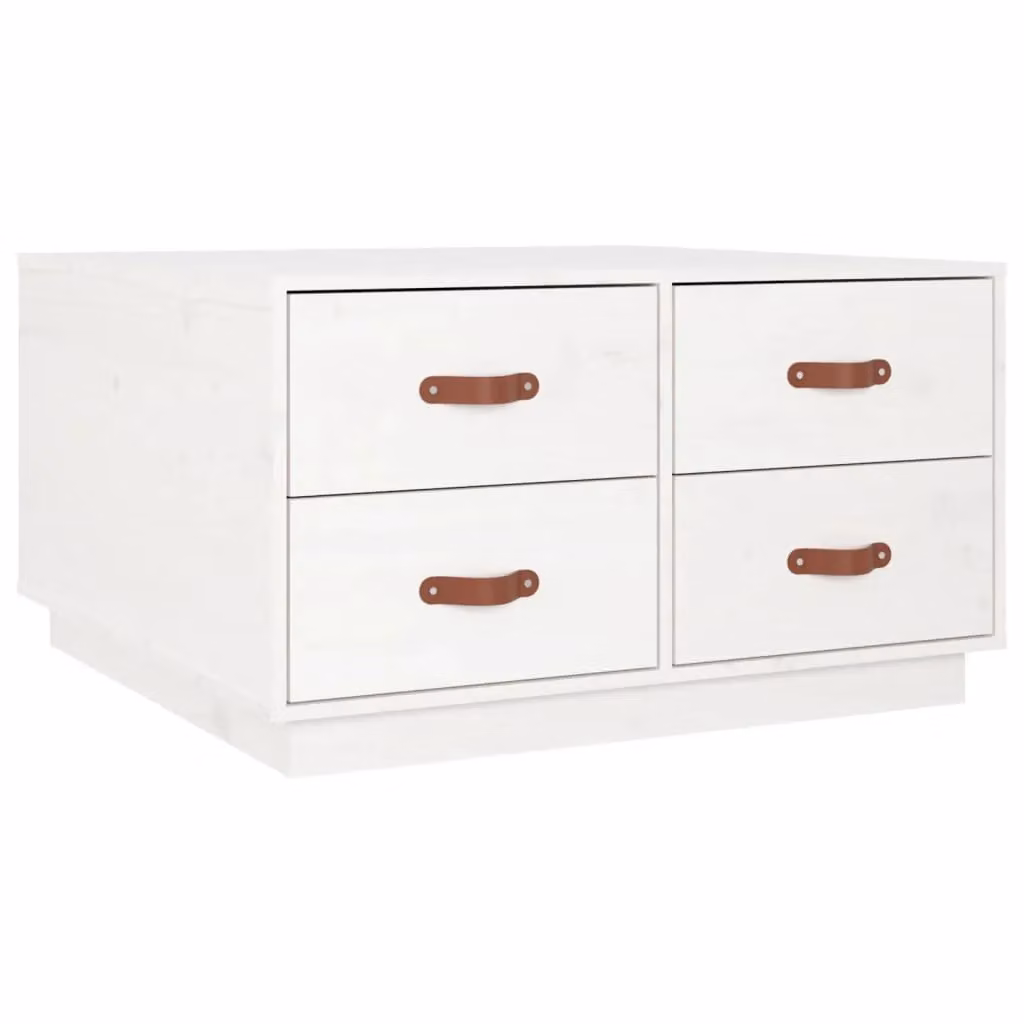 Berkfield Home White Rustic Solid Wood Pine Coffee Table W: 80 cm, D: 80 cm, H: 45 cm – 2