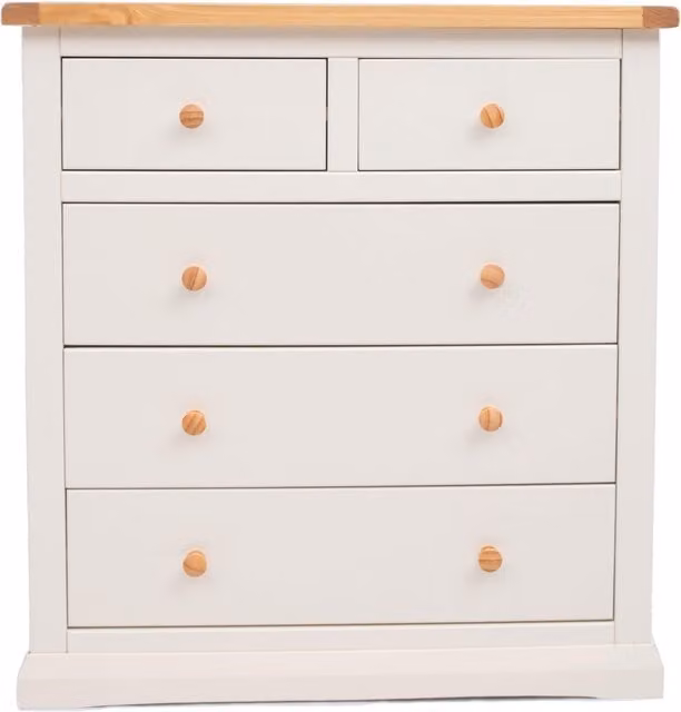 Cabinet Bits Castelli 5 Drawer Chest of Drawers in White with Wood Knobs