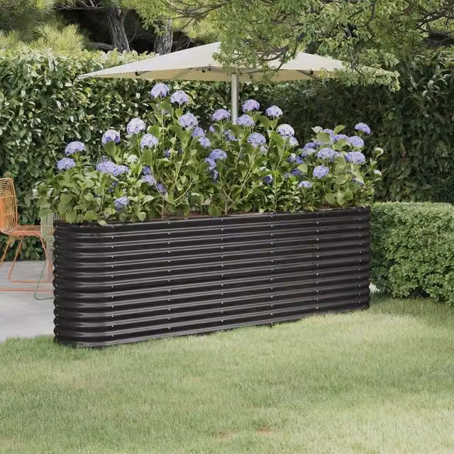 Berkfield Home Garden Powder-coated Steel Raised Bed in Anthracite Black, W/D/H: 224 x 40 x 68 cm – 1