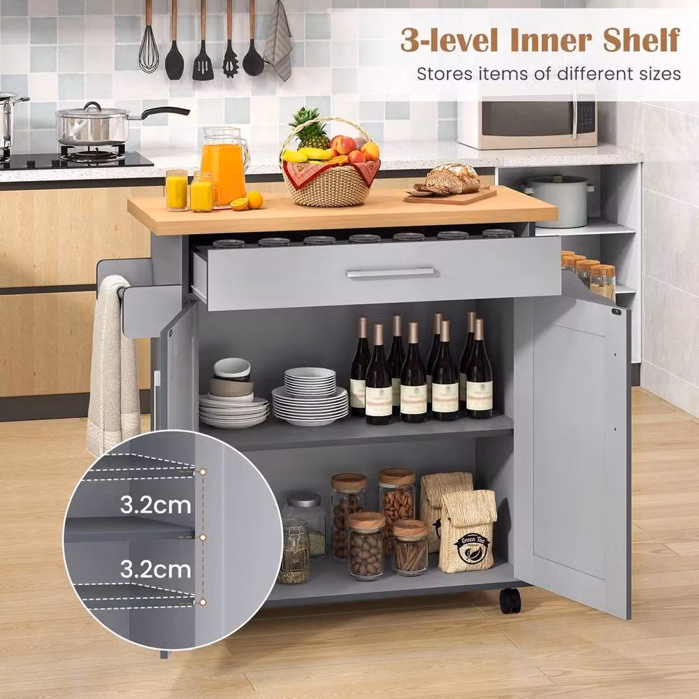 SPETLEK Grey Modern Kitchen Island Cart with 2-Door Storage and Lockable Wheels – 2