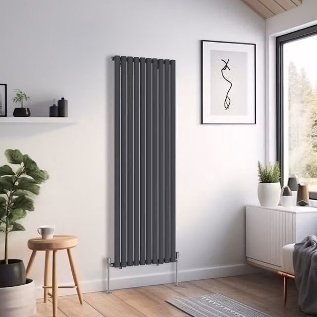 Right Radiators Oval Single Panel Vertical Radiator in Anthracite Grey, H: 160 cm, W: 59 cm