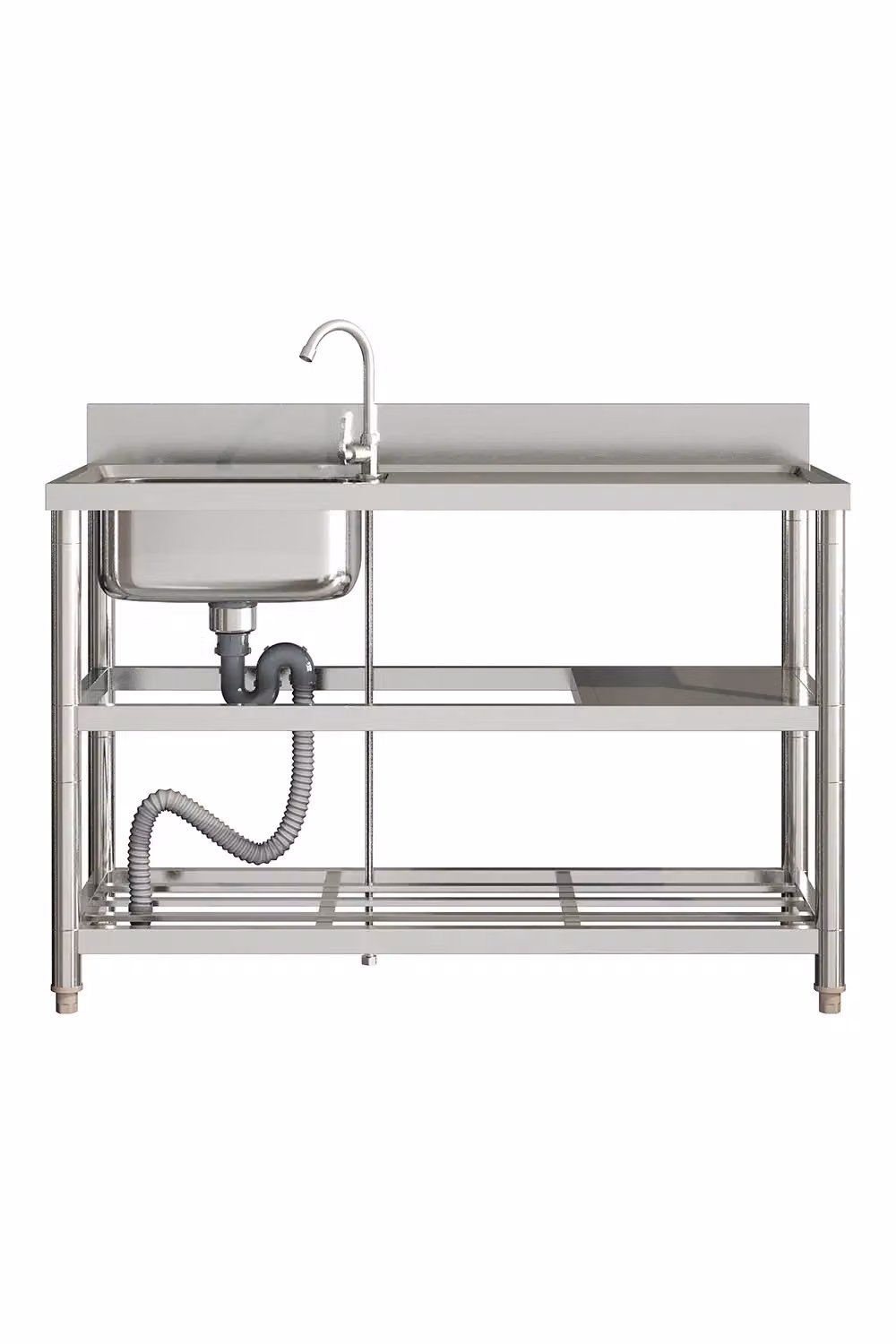 H&O Direct Stainless Steel One Compartment Sink with Shelves, Silver – 2