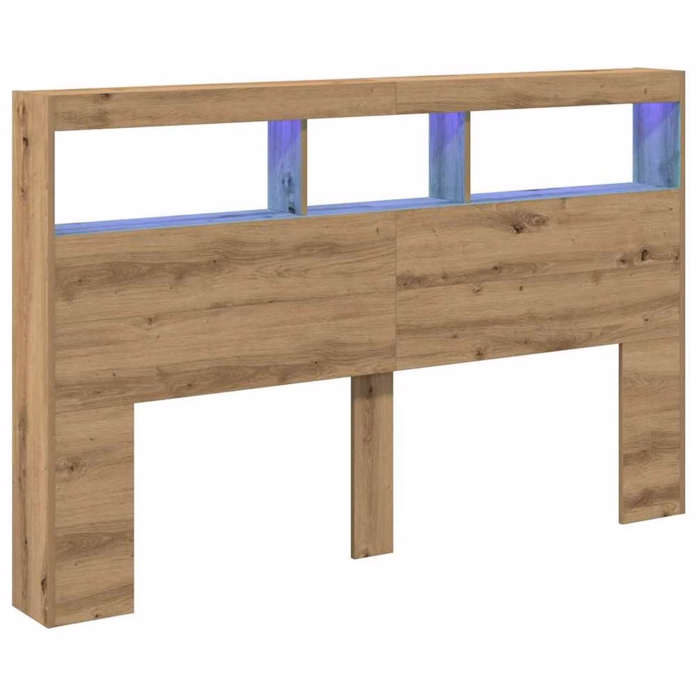 Berkfield Home Artisan Oak Headboard Cabinet with LED Lighting and USB Charging Port, Brown, W: 160 cm, D: 17 cm, H: 102 cm – 3