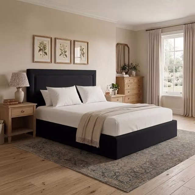 Desire Deco Janessa Upholstered Plush Velvet Bed Frame in Black, Super King (200 x 200 cm)