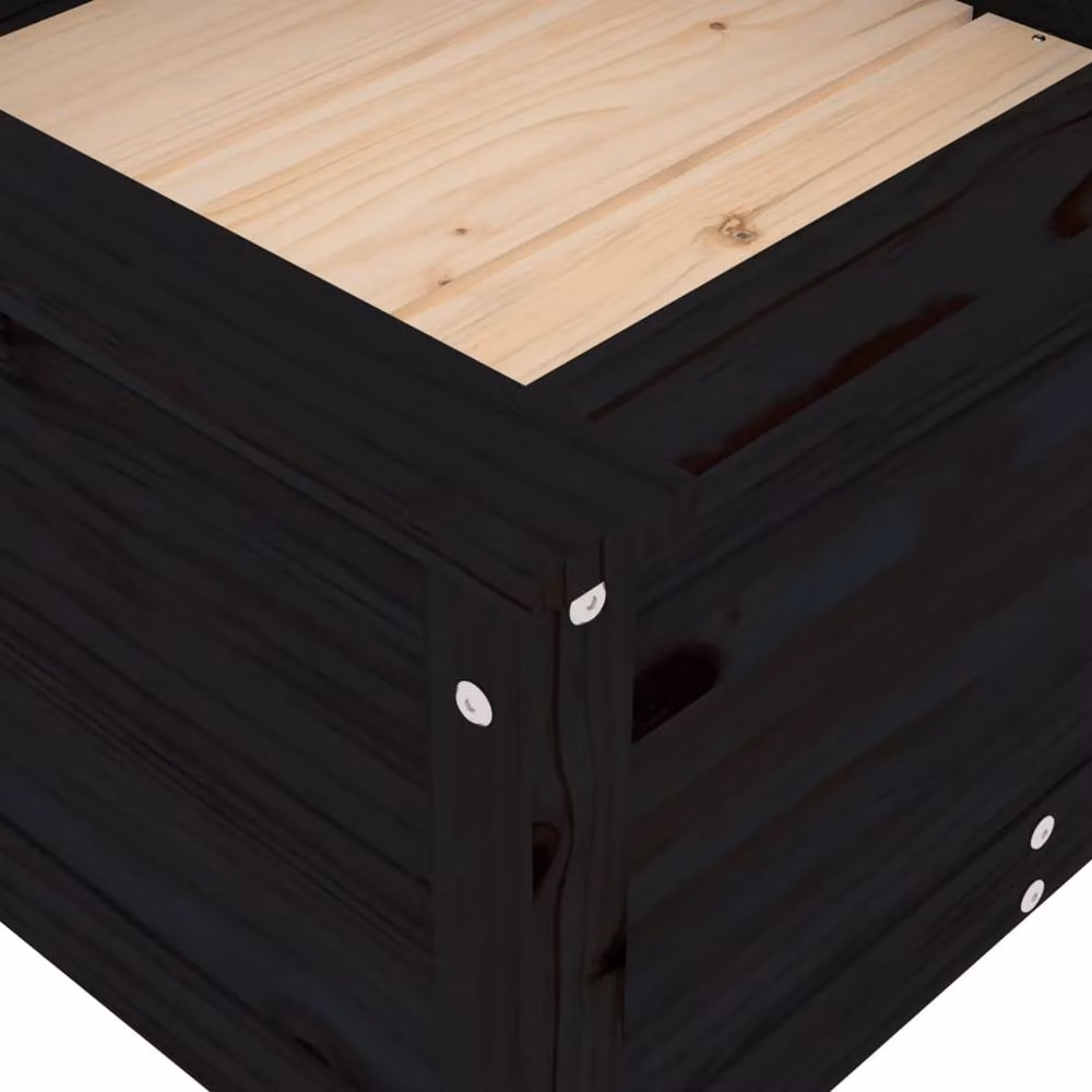 Berkfield Home Beautiful Garden Planter Tub in Black Solid Wood, W: 82.5 cm, D: 82.5 cm, H: 39 cm – 4