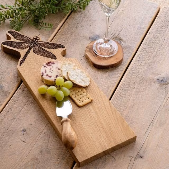Selbrae House Dragonfly Framed Beech Serving Board in Natural Brown and Beige