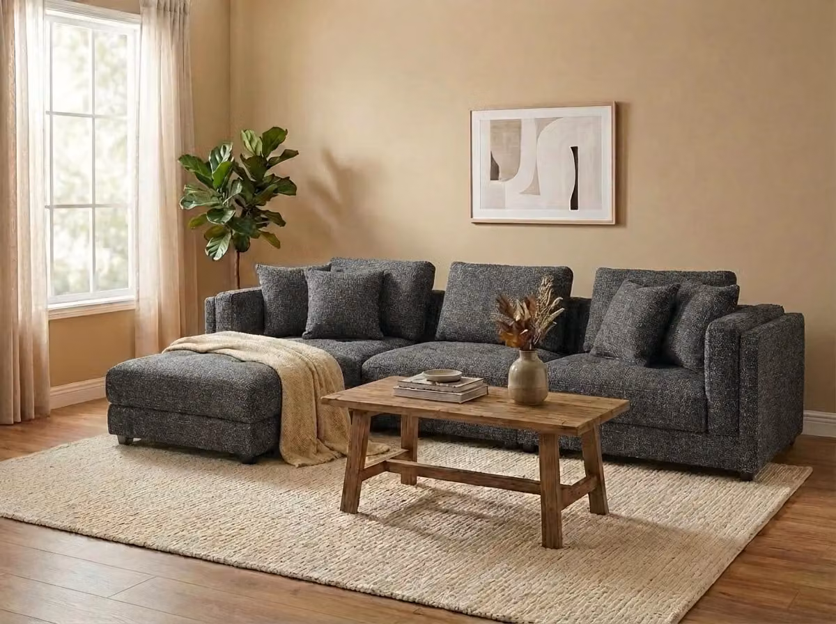 Araco Atelier Ollie 3 Seater Upholstered Fabric Sofa in Grey