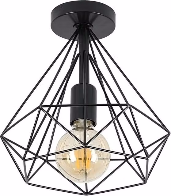 Goeco Industrial Diamond Cage Semi Flush Mount Ceiling Light in Black