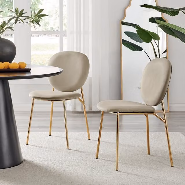 FurnitureboxUK Set of 2 Ivy Modern Velvet Dining Chairs in Taupe with Gold Legs