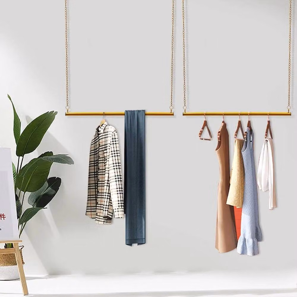 Kelvenix 2-Piece Gold Metal Clothes Rail Set with Glossy Continuous Linear Rail – 2