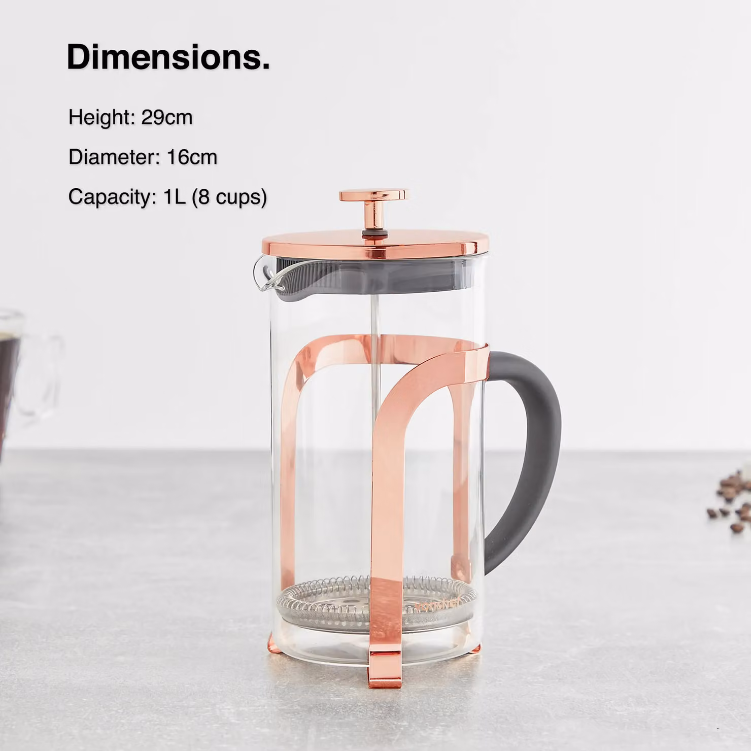 VonShef 1L Heat Resistant Glass French Press Cafetiere in Rose Gold – 4
