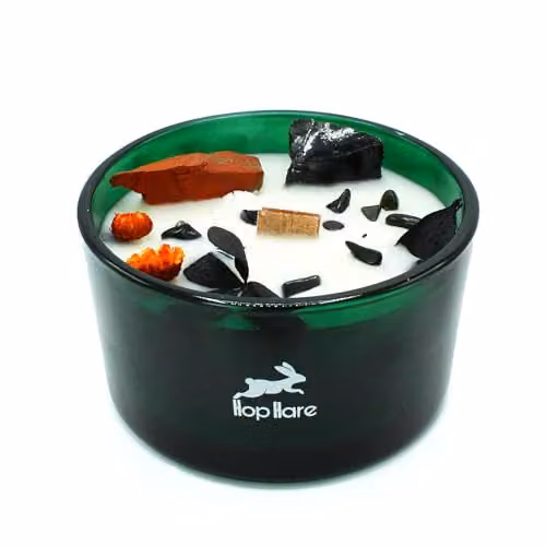 Ancient Wisdom Hop Hare Magic Candle with Flowers and Gems - The Devil - Red and Black - W: 5 cm, H: 9 cm, D: 9 cm – 1