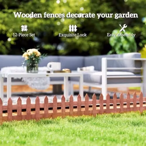 Outsunny Pack of 12 Wooden Garden Border Fences in Brown – 3