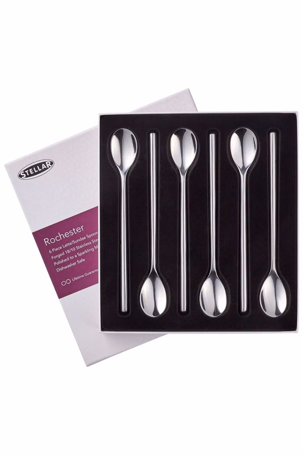 Stellar Rochester 6 Piece Polished Stainless Steel Latte and Sundae Spoon Set in Silver – 2