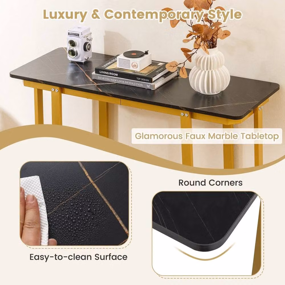 EONLION Modern Faux Marble Console Table in Black with Metal Geometric Design, Width: 100 cm – 2
