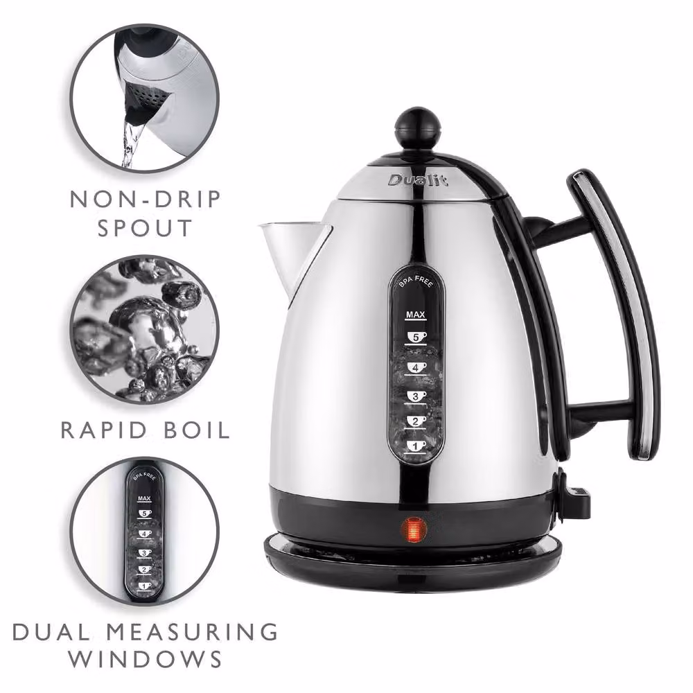 Dualit Lite Jug Kettle in Black and Silver, 1.5 l – 2