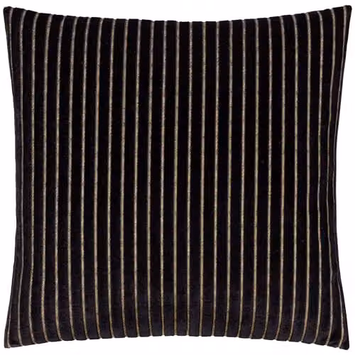 Paoletti Savoy Stripe Black Velvet Square Cushion, W/D/H: 50 x 50 x 50 cm