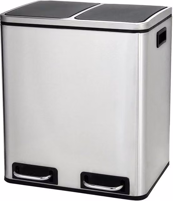 SPETLEK 2 Compartment Stainless Steel Step On Kitchen Trash Can, Silver