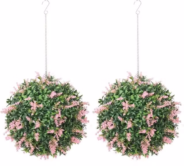 Kelvenix Set of 2 Green Artificial Round Topiary Plant Balls