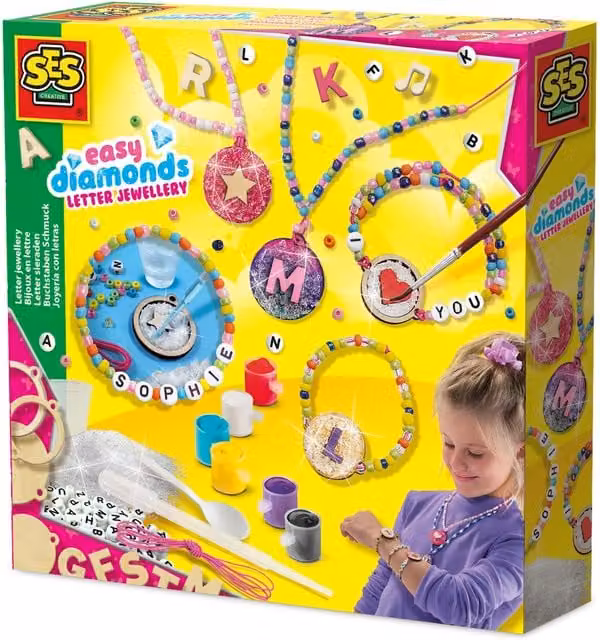 SES Creative Multicolour Pink Wooden Jewellery Threading Set
