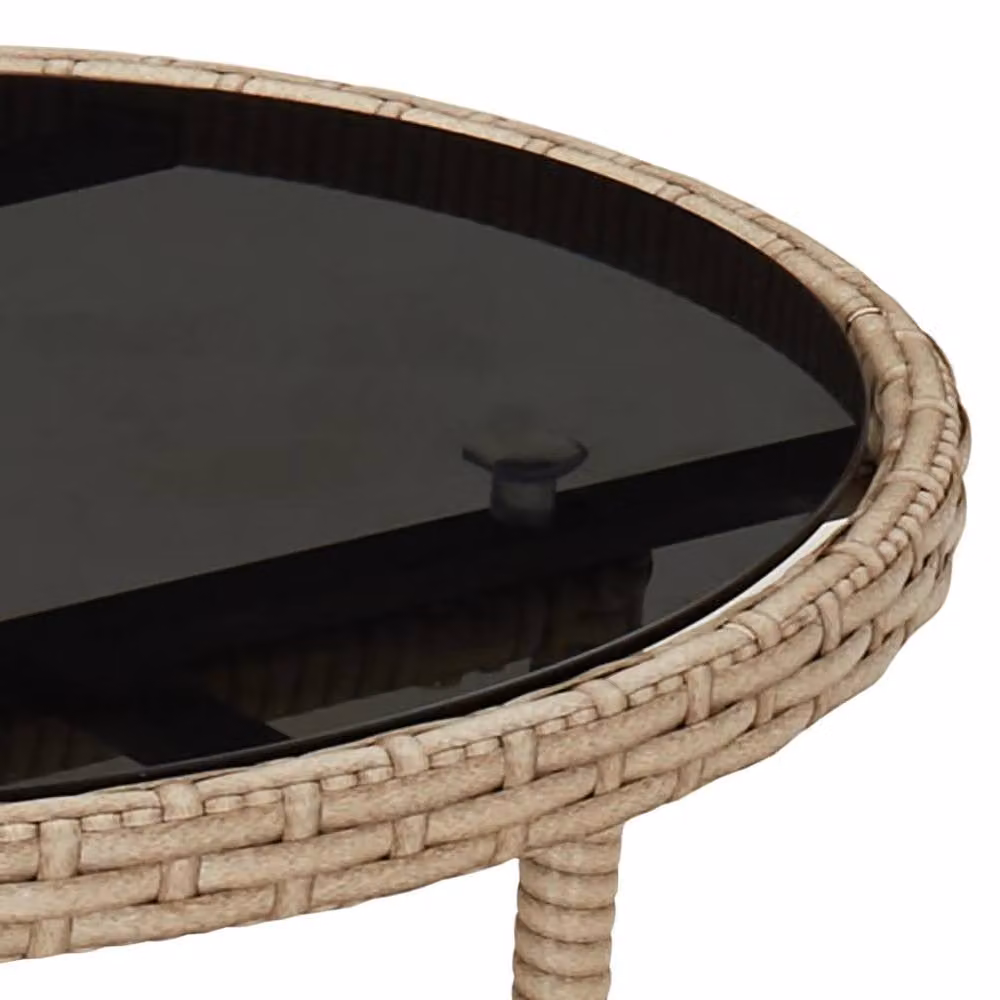 Berkfield Home Round Garden Table in Beige Poly Rattan with Tempered Glass Top, W/D/H: 60 x 60 x 75 cm – 3