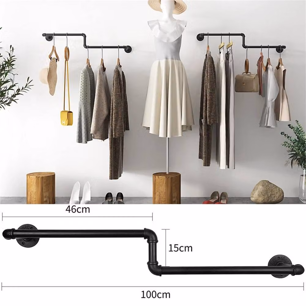 FLAVORA Industrial Matt Black Metal Wall Mounted Clothes Hanging Rack, W: 100 cm, H: 100 cm, D: 100 cm – 2