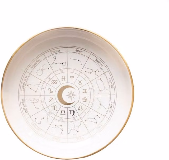 Something Different Astrology Wheel Ceramic Trinket Dish in Black, Gold, Yellow and White