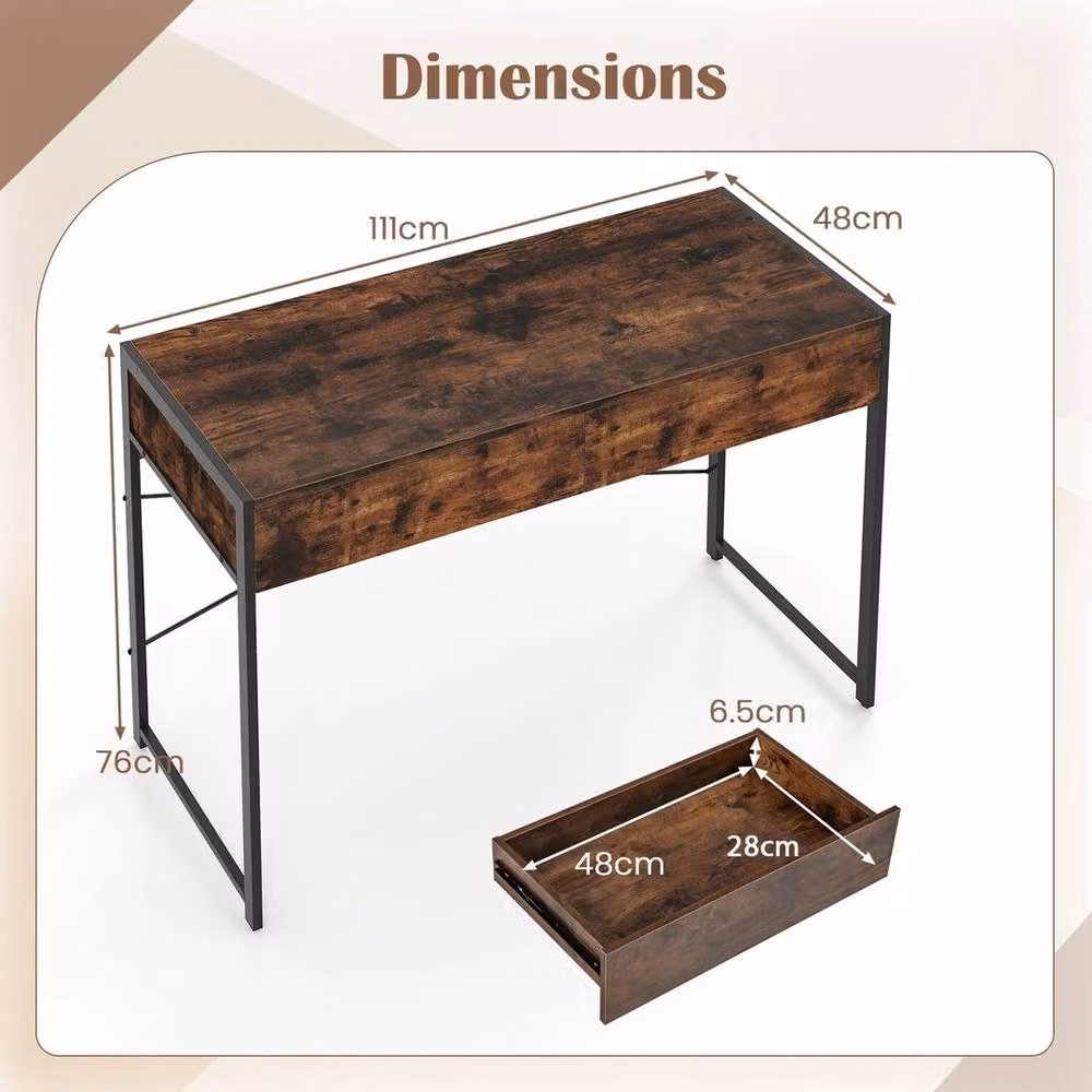 KORVIXA Compact Brown Writing Desk with Heavy-Duty Metal Frame, W/D/H: 100 x 100 x 90 cm – 2