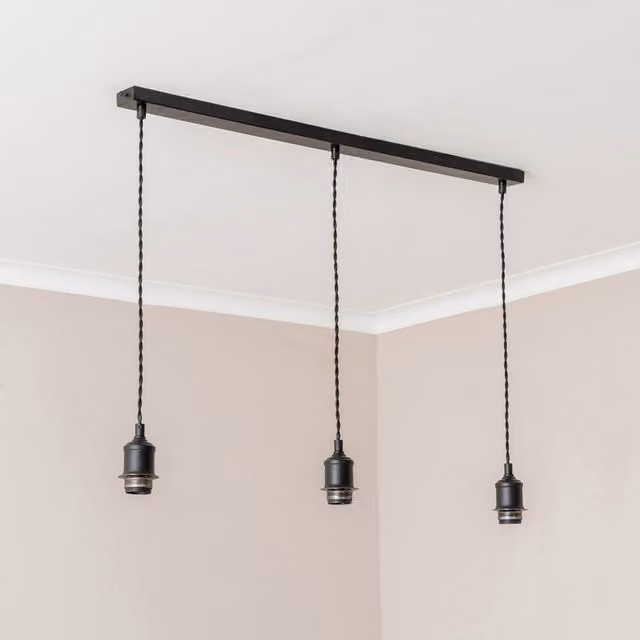 Shaw 3 Way Drop Bar Adjustable Pendant Ceiling Lampholder in Matte Black