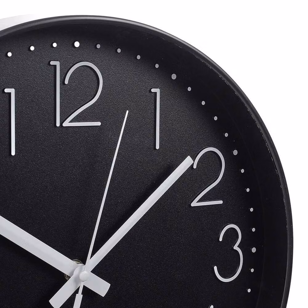 KORVIXA Round Analog Wall Clock in Black with Glass Face, Diameter: 30.48 cm – 5