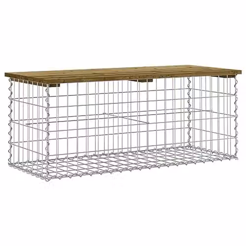 vidaXL Gabion Design Garden Bench in Brown Impregnated Pine Wood and Metal, W: 103 cm, D: 44 cm, H: 42 cm