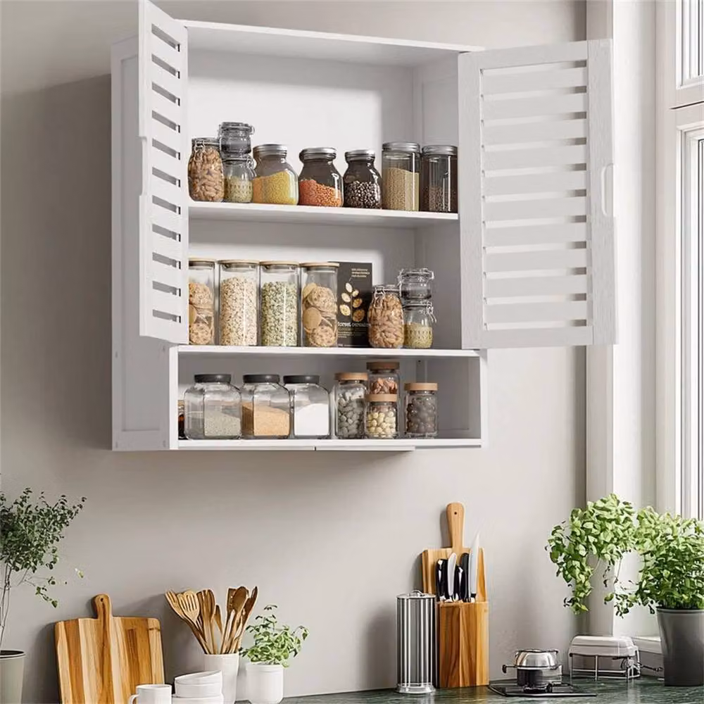 KORVIXA White Wall Mounted Bathroom Medicine Cabinet with Hinged Doors and Internal Shelves, W: 70 cm, H: 75 cm – 3